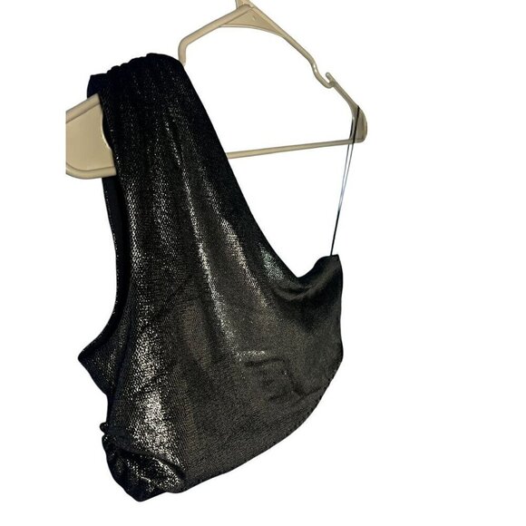 Susana Monaco Sequin BLACK, One Shoulder Crop TOP, RUCHED, TAYLOR SWIFT ERA, SM - Picture 8 of 8